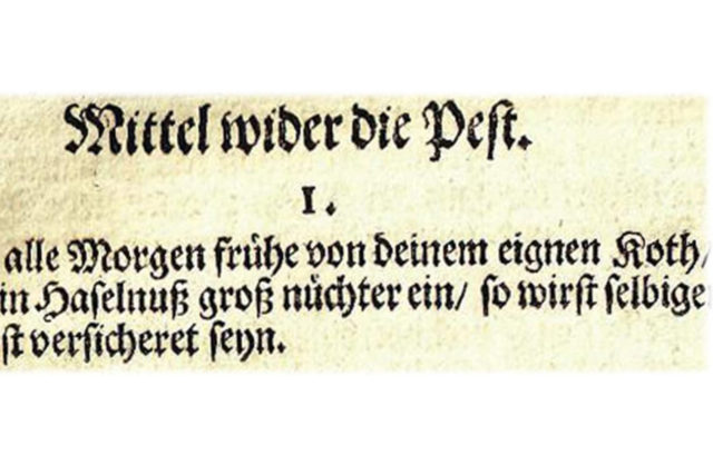 Faksimile eines Rezeptes gegen die Pest aus der "Heylsamen Hauß-Apotecken", 1714